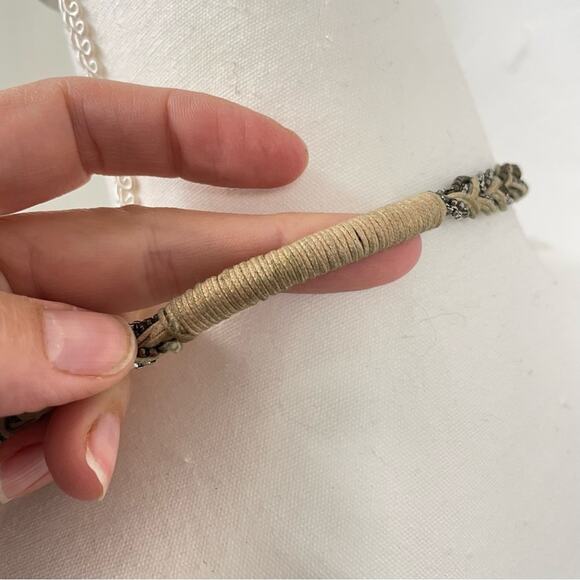 Braided Sliver Tone & Leather Long Necklace With Twist Boho - Picture 5 of 6